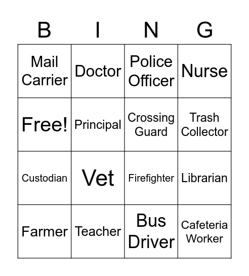 Roles in the Neighborhood Bingo Card