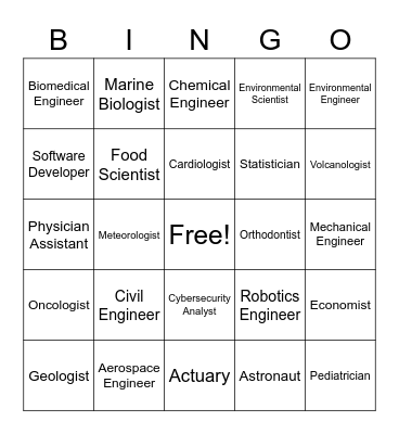 STEM Careers Bingo Card