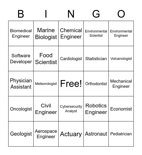 STEM Careers Bingo Card