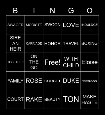 Bridgerton Bingo Card