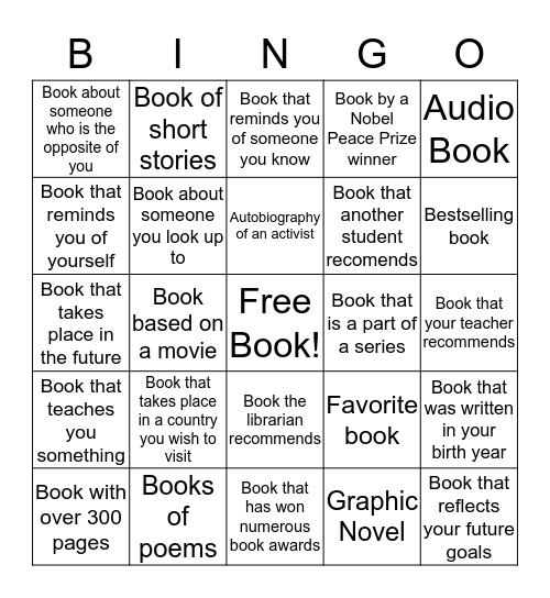 Banneker Library's Reading Bingo Card