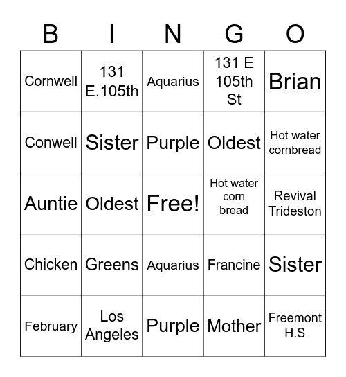 Queen Francine B-Day Bing Bingo Card