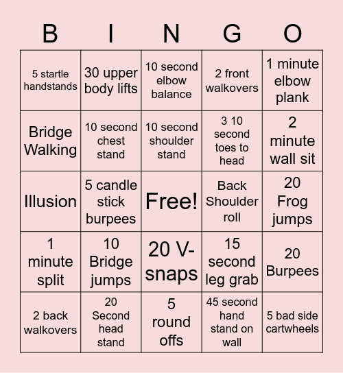 Acro Bingo Card! Bingo Card