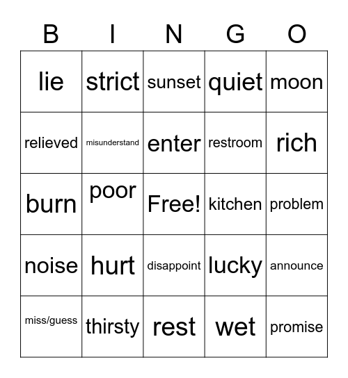 unit 12 ABC in ASL Bingo Card