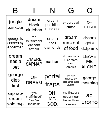 minecraft manhunt bingo Card