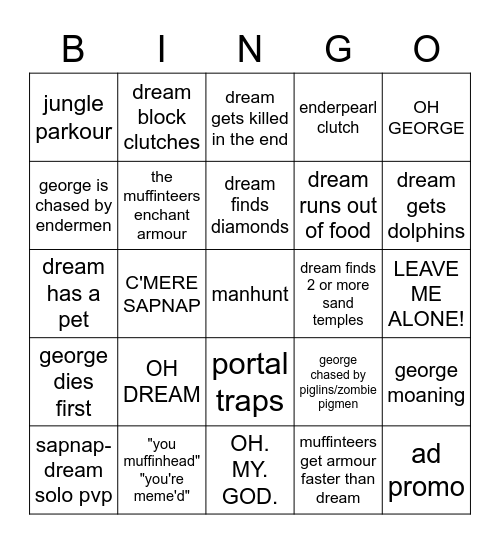 minecraft manhunt bingo Card