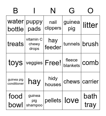 Guinea Peg Bingo Card