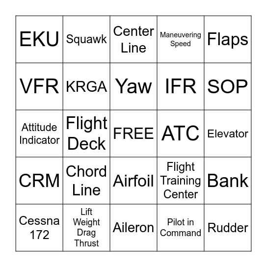 EKU Flight Deck Bingo Card