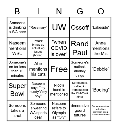 Cantwellia Bingo Card