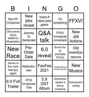 FFXIV 14-hours LIVE (6 Feb 2021) Bingo Card