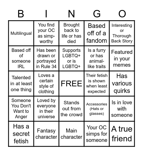 OC Bingo: Choose One of Your OCs Bingo Card