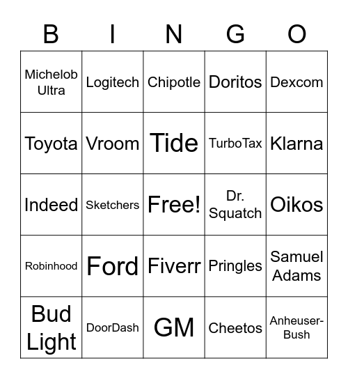 Superbowl Bingo Card