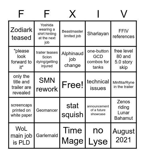 FFXIV Showcase Bingo Card