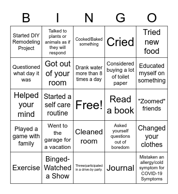 Quarantine Bingo Card