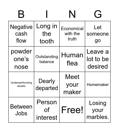 Euphemistic Bingo Card