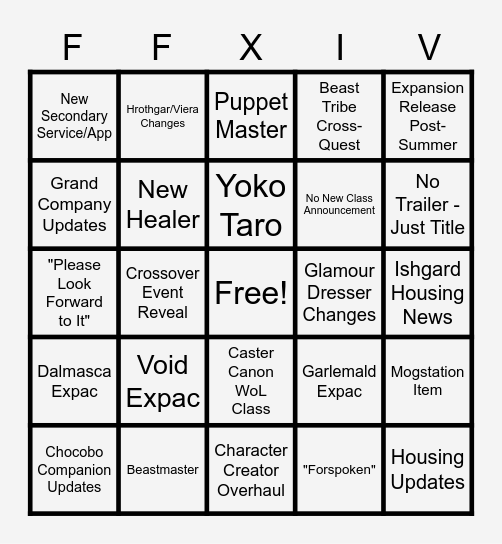 FFXIV Stream Bingo Card