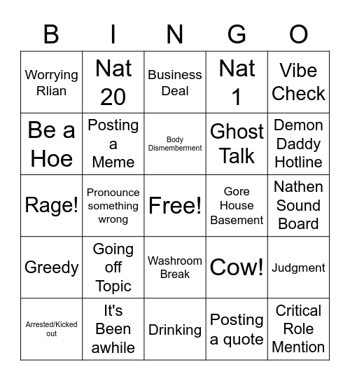 Dnd Bingo Card