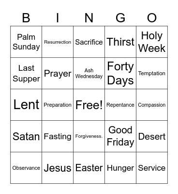 Lent Bingo Card