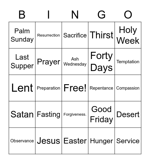 Lent Bingo Card