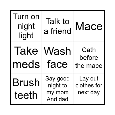 Tonight’s Routine Bingo Card