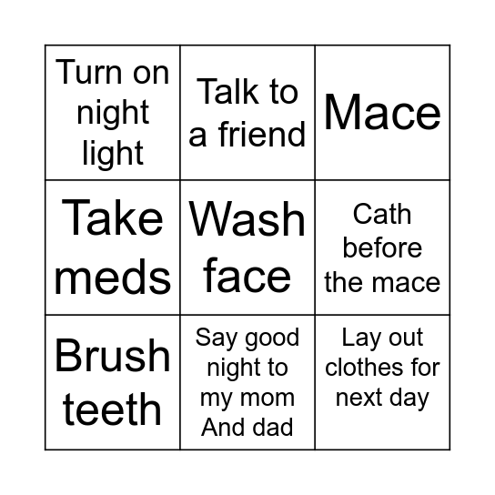 Tonight’s Routine Bingo Card