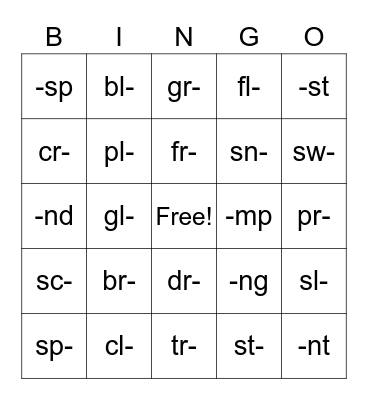 Blends Bingo Card