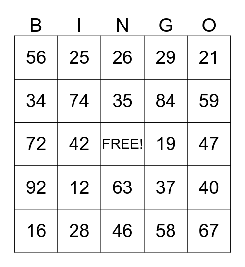 Place Value BINGO Card