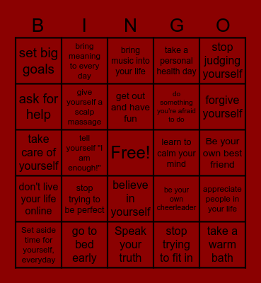 Self-Kindness Bingo Card