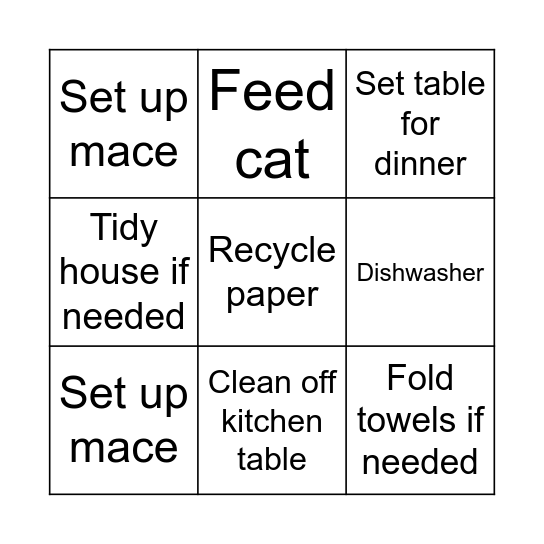 Afternoon Bingo Card