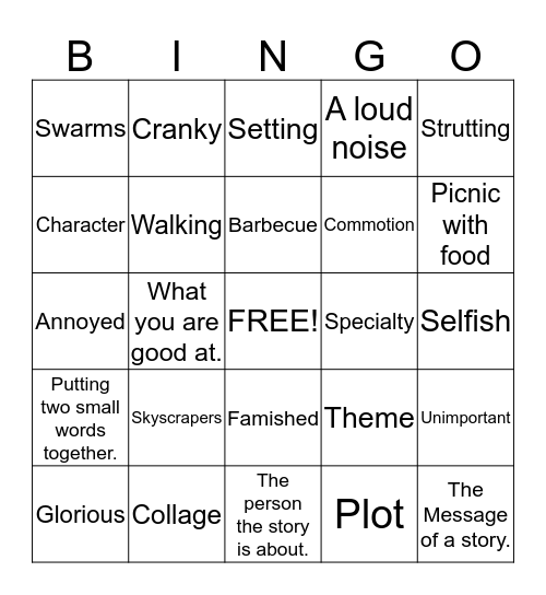 Vocabulary Bingo! Bingo Card