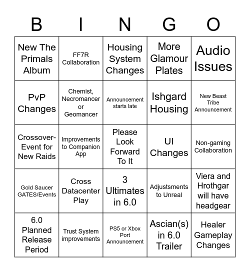 6.0 Announcement Bingo Card