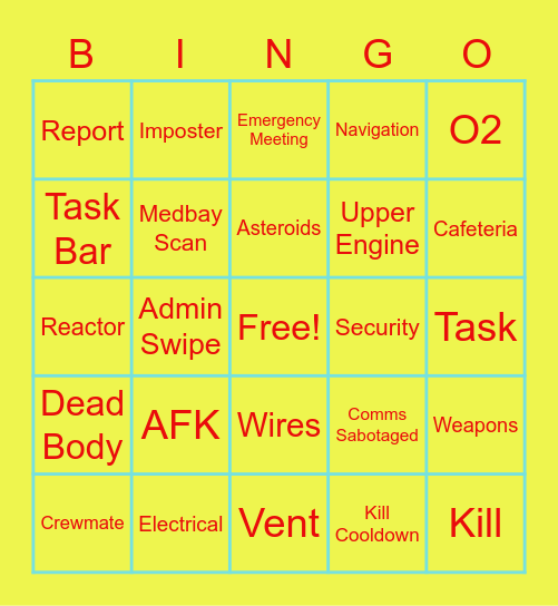 Among Us Bingo Card