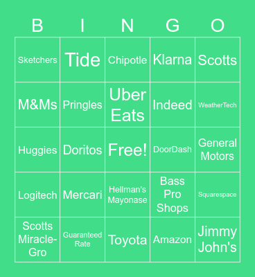 Super Bowl 2021 Commercials Bingo Card