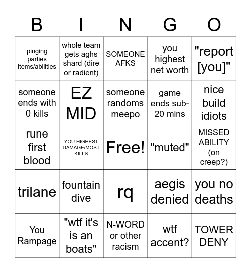 DOTA 2 BINGO Card