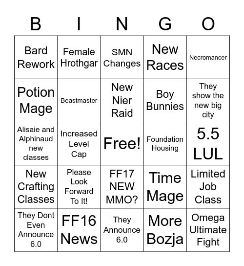 Announcement Showcase Bingo Card