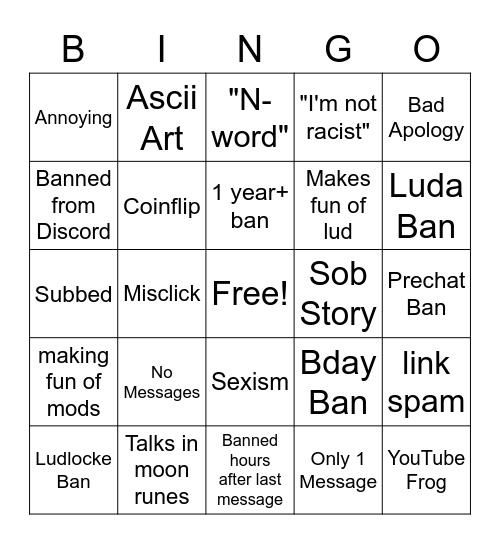 Ludwig Unban Form Bingo Card