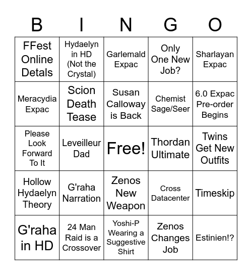 6.0 Announcement Showcase Bingo Card