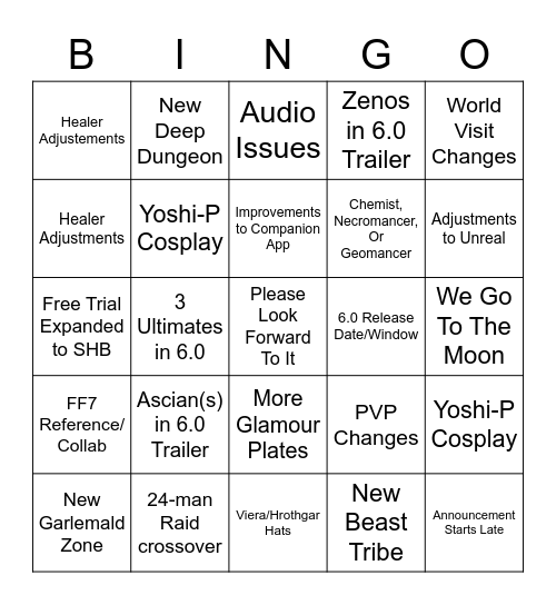 6.0 Announcement Bingo Card