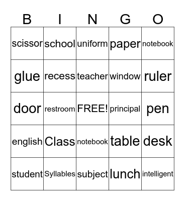 6th grade Vocabulary Bingo Card