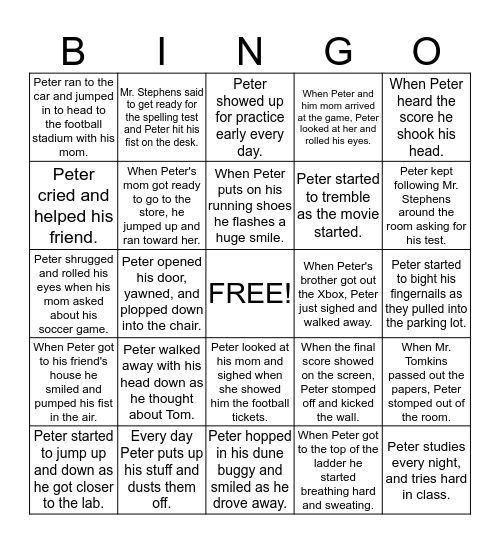 Supporting Details Bingo Card