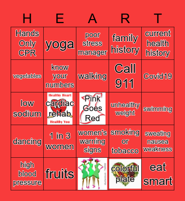 Pink Goes Red/Heart Health 2021 Bingo Card