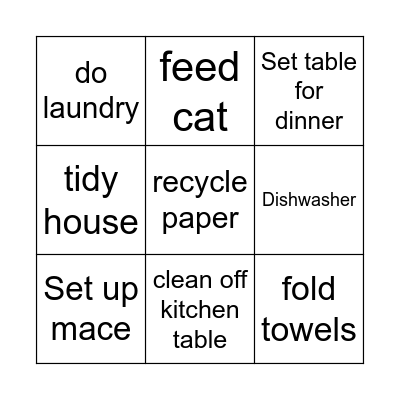Afternoon Routine Bingo Card