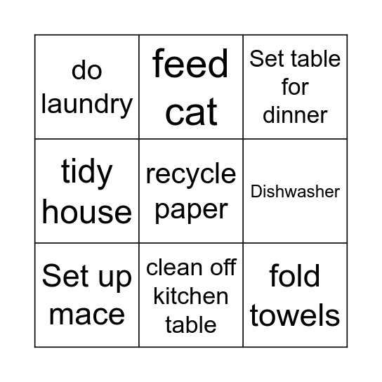 Afternoon Routine Bingo Card