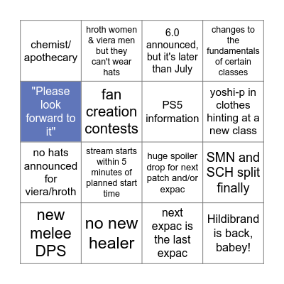FFXIV showcase bingo Card