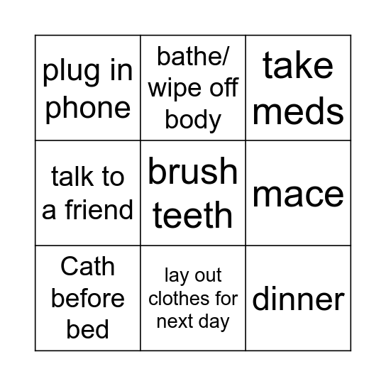 Evening Routine Bingo Card