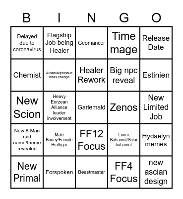 Announcement Bingo Card