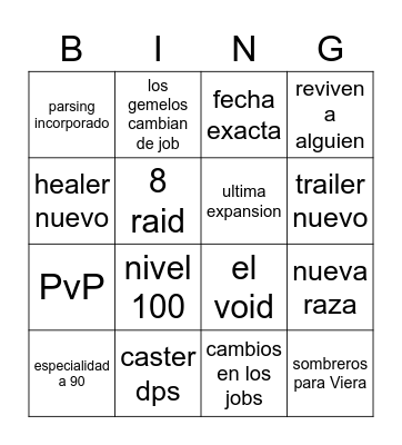 FFXIV showcase Bingo Card