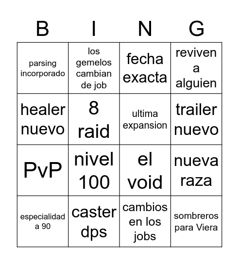 FFXIV showcase Bingo Card