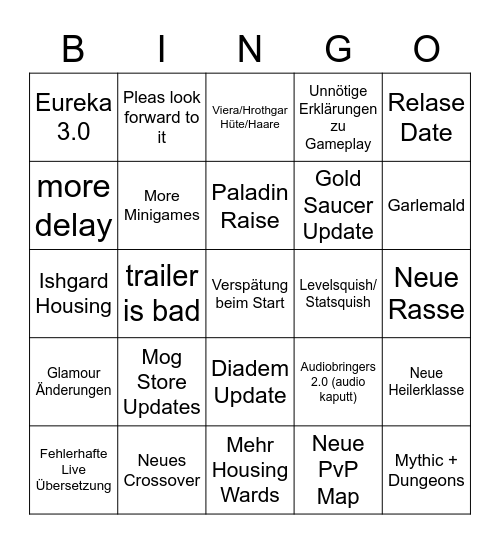 Announcement Bingo Card