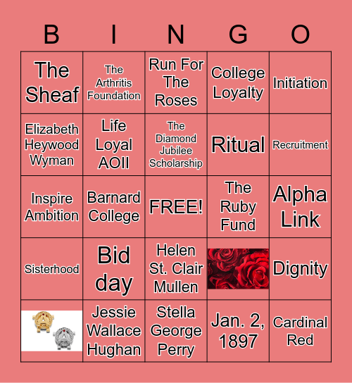 AOII Founder's Day Bingo Card